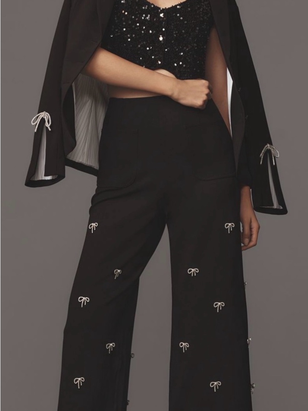 Maeve Collette Embellished Black Wide-Leg Women's Pants